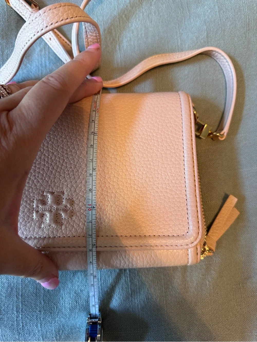 Tory Burch Blush Pink Pebbled Leather Crossbody Wallet
